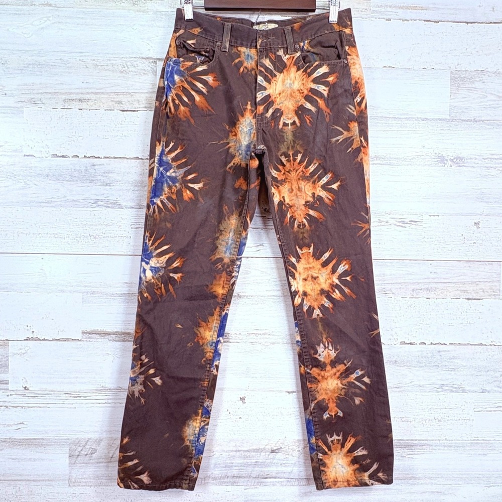 ROMEO GIGLI JEANS Italy Vintage 90s Women 28x29 Tie Dye Denim Pants Brown Orange
